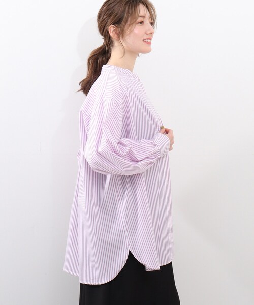 DRESKIP（ドレスキップ）の「◆バンドカラーロング丈シャツ（シャツ/ブラウス・レディース・ブラック系2/パープル系2/ネイビー系2・02/03/04）」の14枚目の写真