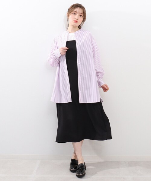 DRESKIP（ドレスキップ）の「◆バンドカラーロング丈シャツ（シャツ/ブラウス・レディース・ブラック系2/パープル系2/ネイビー系2・02/03/04）」の21枚目の写真