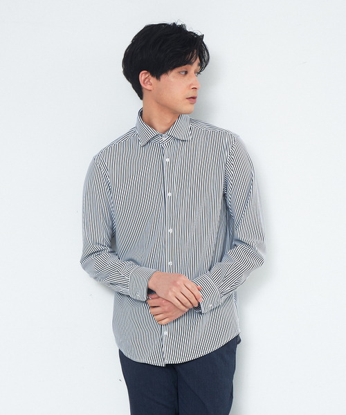ABAHOUSE GRAY(アバハウスグレイ)の「【Comfeel】吸汗速乾 長袖 シャツ(シャツ/ブラウス・メンズ・ホワイト/ブルー系その他/ブルー系その他2/ブルー系その他3・46/48/44/50)」の1枚目の写真