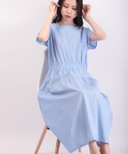 Anna Nicola（アンナニコラ）の「Anna Nicola ストライプ切替 ワンピース（ワンピース・レディース・ブルー/ライトグリーン/サックスブルー・38）」の3枚目の写真