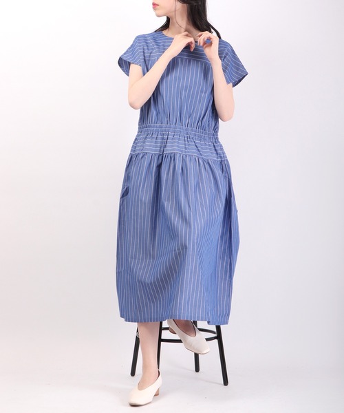 Anna Nicola（アンナニコラ）の「Anna Nicola ストライプ切替 ワンピース（ワンピース・レディース・ブルー/ライトグリーン/サックスブルー・38）」の11枚目の写真