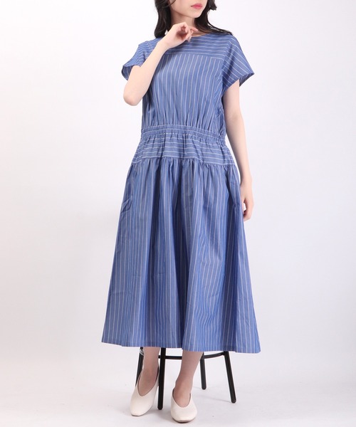 Anna Nicola（アンナニコラ）の「Anna Nicola ストライプ切替 ワンピース（ワンピース・レディース・ブルー/ライトグリーン/サックスブルー・38）」の12枚目の写真