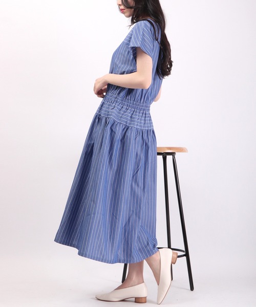 Anna Nicola（アンナニコラ）の「Anna Nicola ストライプ切替 ワンピース（ワンピース・レディース・ブルー/ライトグリーン/サックスブルー・38）」の13枚目の写真