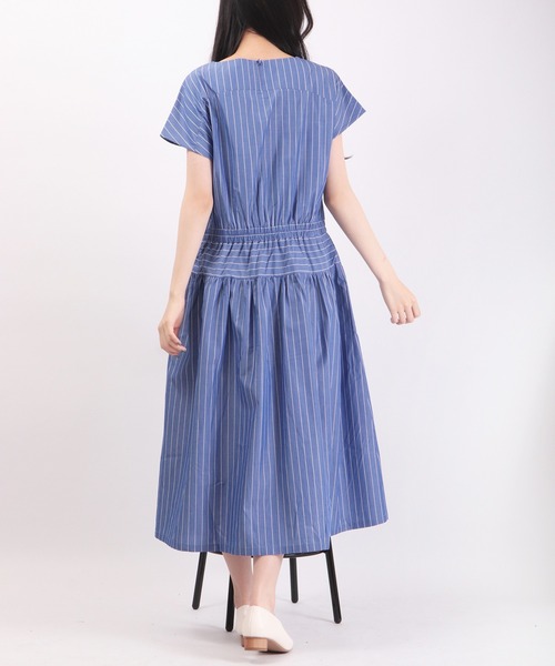 Anna Nicola（アンナニコラ）の「Anna Nicola ストライプ切替 ワンピース（ワンピース・レディース・ブルー/ライトグリーン/サックスブルー・38）」の14枚目の写真