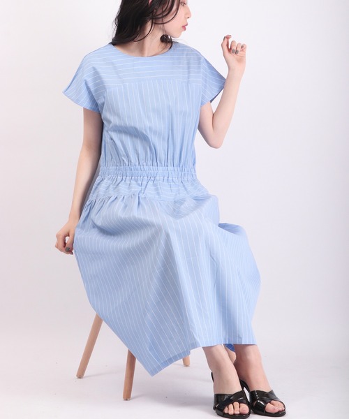 Anna Nicola（アンナニコラ）の「Anna Nicola ストライプ切替 ワンピース（ワンピース・レディース・ブルー/ライトグリーン/サックスブルー・38）」の7枚目の写真