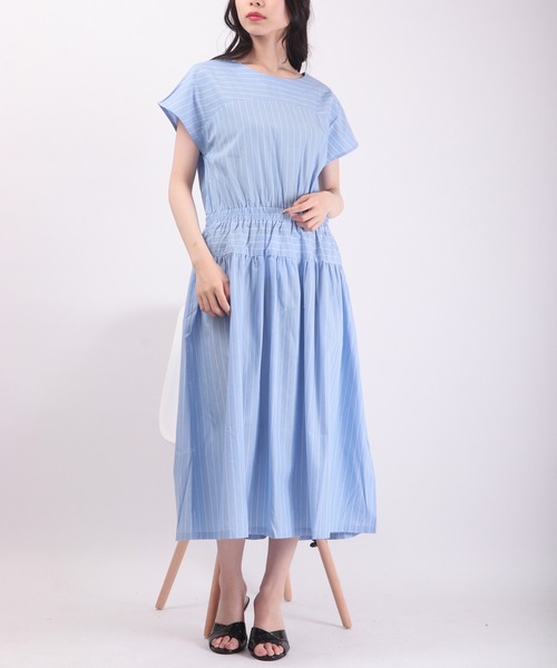 Anna Nicola（アンナニコラ）の「Anna Nicola ストライプ切替 ワンピース（ワンピース・レディース・ブルー/ライトグリーン/サックスブルー・38）」の8枚目の写真
