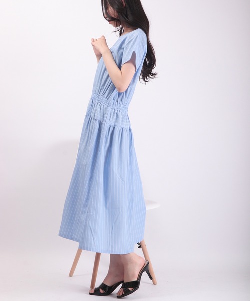 Anna Nicola（アンナニコラ）の「Anna Nicola ストライプ切替 ワンピース（ワンピース・レディース・ブルー/ライトグリーン/サックスブルー・38）」の9枚目の写真