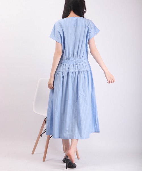 Anna Nicola（アンナニコラ）の「Anna Nicola ストライプ切替 ワンピース（ワンピース・レディース・ブルー/ライトグリーン/サックスブルー・38）」の10枚目の写真