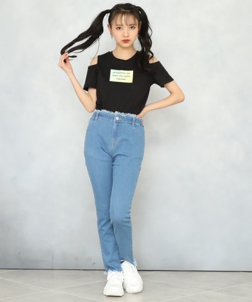 PINKHUNT(ピンクハント)の「PINKHUNT 肩出し転写プリントTシャツ 6973K(Tシャツ/カットソー・キッズ・ホワイト/ブラック/イエロー・140cm/150cm/130cm/160cm/120cm)」の6枚目の写真