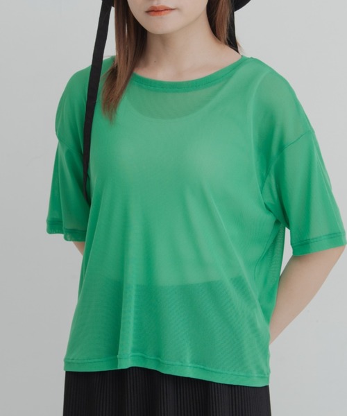 MERLOT（メルロー）の「パワーメッシュショートT（Tシャツ/カットソー・レディース・ブラック/イエロー/グリーン/アイボリー・FREE）」の3枚目の写真