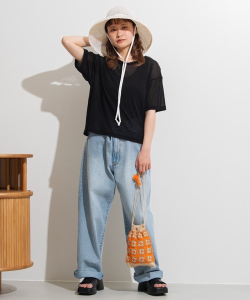 MERLOT（メルロー）の「パワーメッシュショートT（Tシャツ/カットソー・レディース・ブラック/イエロー/グリーン/アイボリー・FREE）」の18枚目の写真