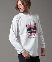 mlt3845-5.6oz天竺 スマイリースカルフラッシュプリント LS Tシャツ