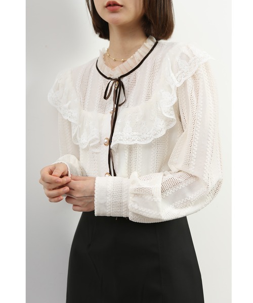 専用♡新品6万円タグ付き フランス高級シャツブランド レース装飾シフォンシャツ 専用♡新品6万円タグ付き フランス高級シャツブランド レース