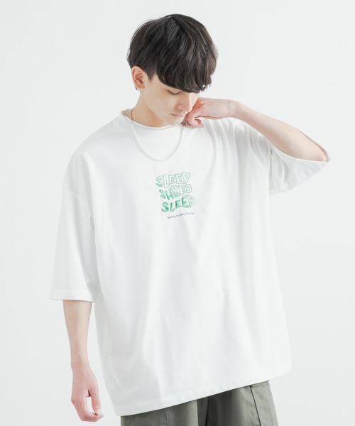 Rocky Monroe(ロッキーモンロー)の「オーバーサイズ TC天竺 バックプリントフロント刺繍ビッグシルエット半袖Tシャツ(Tシャツ/カットソー・メンズ・パープル/ロイヤルブルー/オフホワイト/グリーン/ブラック/イエロー・M/L/LL)」の7枚目の写真