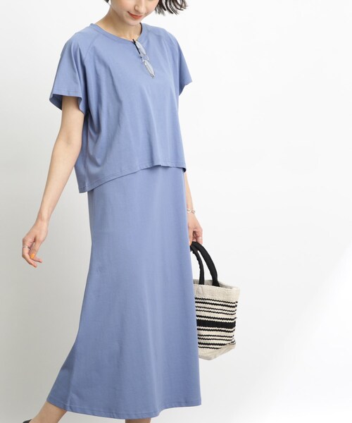 SHOO・LA・RUE(シューラルー)の「◆【接触冷感/2点セット】クロップドT×ノースリーブワンピ(ワンピース・レディース・ブラック/オリーブ/ブルー・02/03)」の3枚目の写真