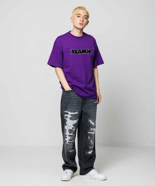 XLARGE エクストララージ 半袖 Tシャツ 黒 ブラック 紫 X-LARGE エクストララージ Tシャツ Lサイズ 刺繍ロゴ 黒×紫 半袖