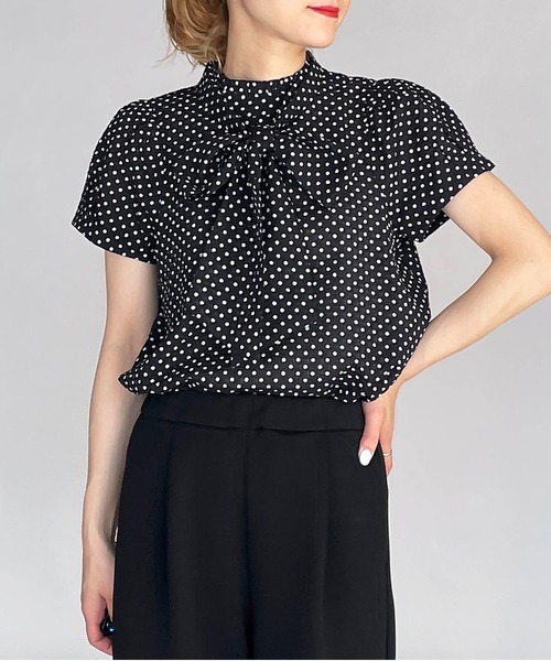 PICCIN（ピッチン）の「サッカードットボウタイブラウス（シャツ/ブラウス・レディース・ブラック/オフホワイト・M）」の2枚目の写真