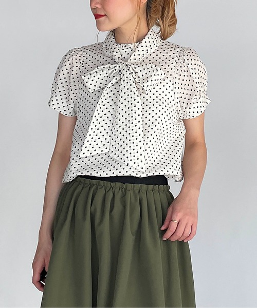PICCIN（ピッチン）の「サッカードットボウタイブラウス（シャツ/ブラウス・レディース・ブラック/オフホワイト・M）」の3枚目の写真