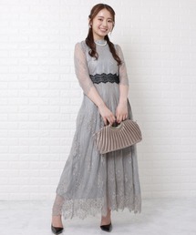 総レースハイウエストマキシワンピースドレス