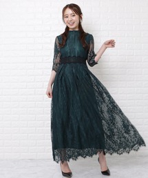 総レースハイウエストマキシワンピースドレス