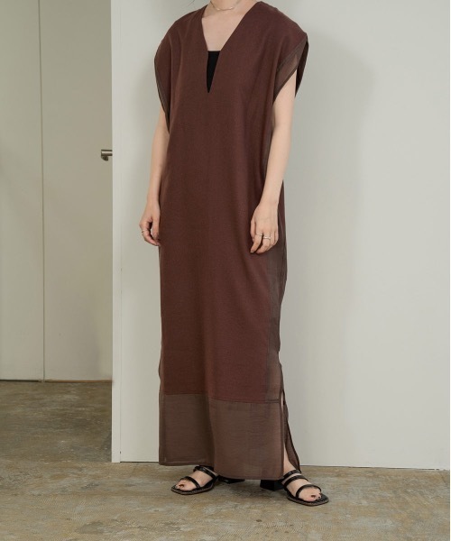 lawgy(ラウジー)の「key neck sheer line op(ワンピース・レディース・ブラウン/アイボリー/オレンジ系その他・FREE)」の3枚目の写真