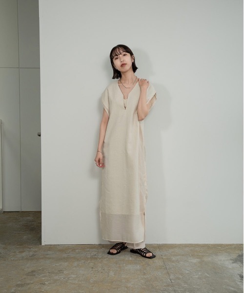 lawgy(ラウジー)の「key neck sheer line op(ワンピース・レディース・ブラウン/アイボリー/オレンジ系その他・FREE)」の18枚目の写真
