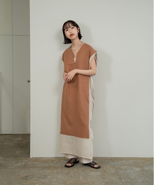 lawgy(ラウジー)の「key neck sheer line op(ワンピース・レディース・ブラウン/アイボリー/オレンジ系その他・FREE)」の8枚目の写真