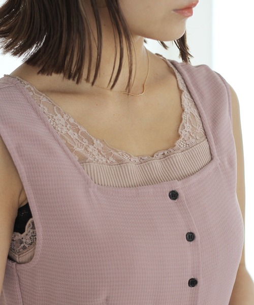 Crisp（クリスプ）の「レーストップタンク（タンクトップ・レディース・ブラック/マスタード/アイボリー/ピンクベージュ・FREE）」の14枚目の写真