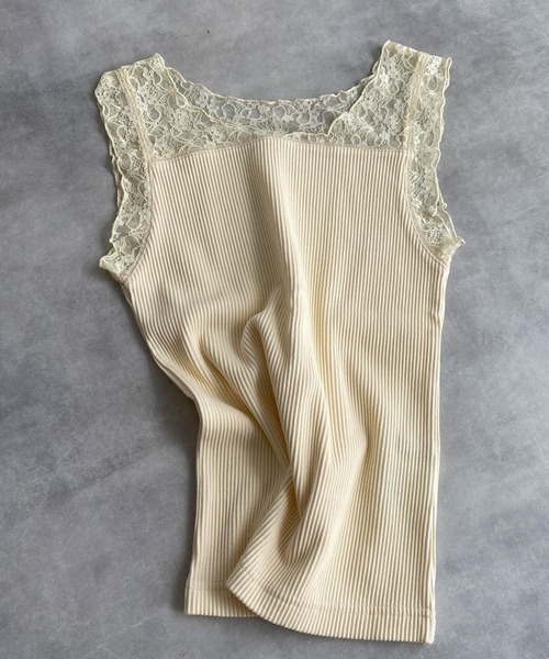 Crisp（クリスプ）の「レーストップタンク（タンクトップ・レディース・ブラック/マスタード/アイボリー/ピンクベージュ・FREE）」の16枚目の写真