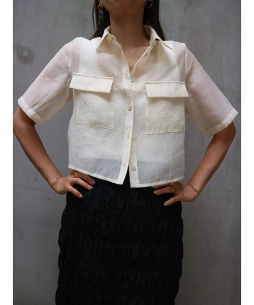 TRUNC（トランクエイティーエイト）の「Short Sleeves Sheer Shirt（シャツ/ブラウス・レディース・アイボリー/ブラック/グレイッシュベージュ・FREE）」の22枚目の写真