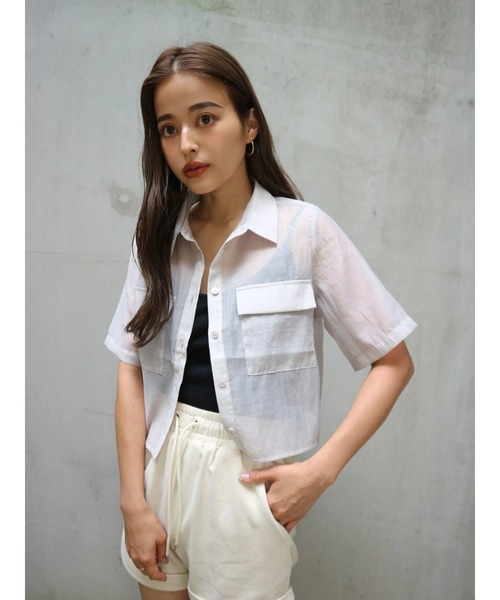 TRUNC（トランクエイティーエイト）の「Short Sleeves Sheer Shirt（シャツ/ブラウス・レディース・アイボリー/ブラック/グレイッシュベージュ・FREE）」の7枚目の写真
