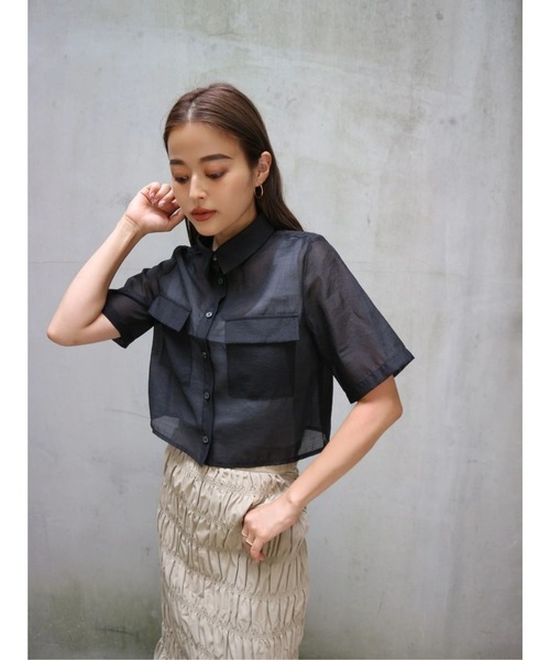 TRUNC（トランクエイティーエイト）の「Short Sleeves Sheer Shirt（シャツ/ブラウス・レディース・アイボリー/ブラック/グレイッシュベージュ・FREE）」の10枚目の写真