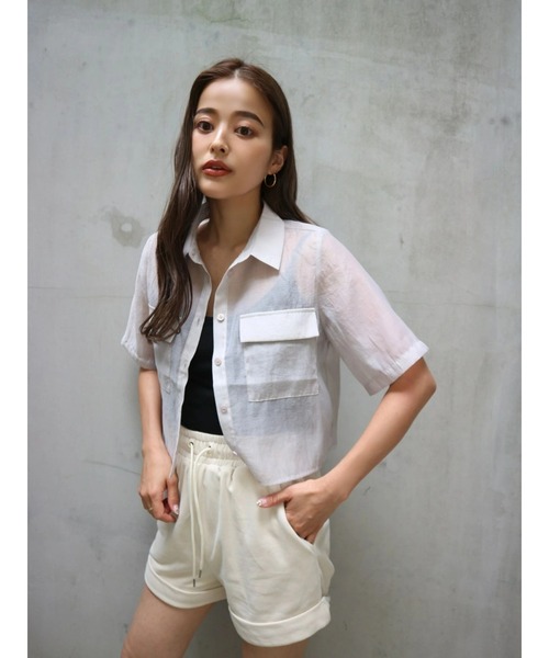 TRUNC（トランクエイティーエイト）の「Short Sleeves Sheer Shirt（シャツ/ブラウス・レディース・アイボリー/ブラック/グレイッシュベージュ・FREE）」の4枚目の写真