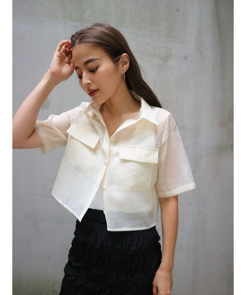 TRUNC（トランクエイティーエイト）の「Short Sleeves Sheer Shirt（シャツ/ブラウス・レディース・アイボリー/ブラック/グレイッシュベージュ・FREE）」の16枚目の写真