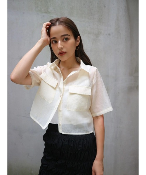 TRUNC（トランクエイティーエイト）の「Short Sleeves Sheer Shirt（シャツ/ブラウス・レディース・アイボリー/ブラック/グレイッシュベージュ・FREE）」の20枚目の写真