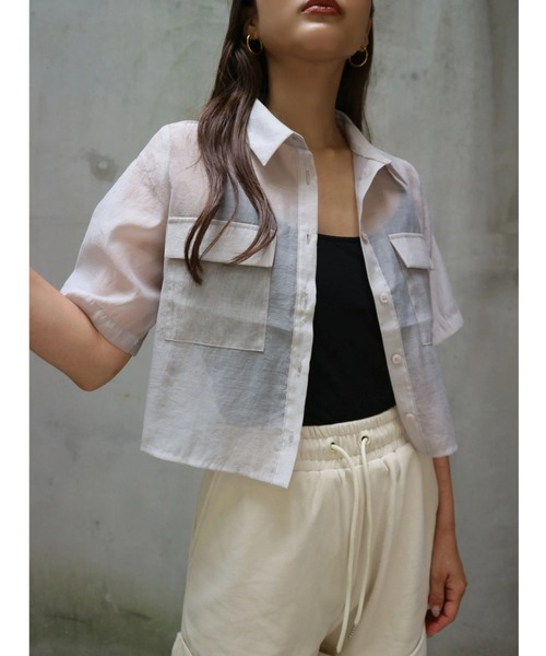 TRUNC（トランクエイティーエイト）の「Short Sleeves Sheer Shirt（シャツ/ブラウス・レディース・アイボリー/ブラック/グレイッシュベージュ・FREE）」の11枚目の写真