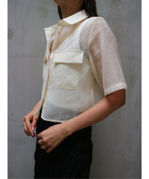 TRUNC（トランクエイティーエイト）の「Short Sleeves Sheer Shirt（シャツ/ブラウス・レディース・アイボリー/ブラック/グレイッシュベージュ・FREE）」の5枚目の写真