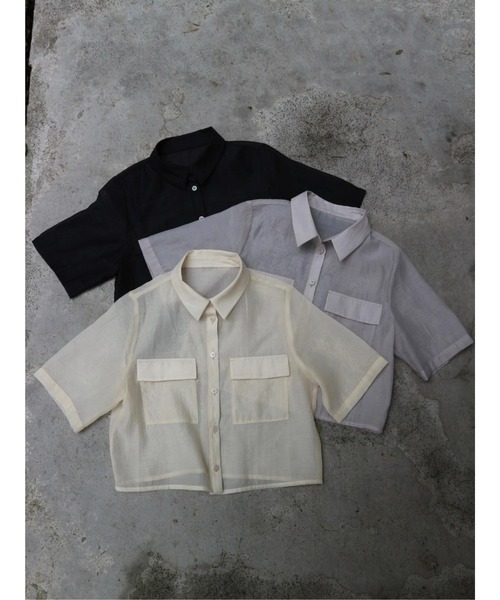 TRUNC（トランクエイティーエイト）の「Short Sleeves Sheer Shirt（シャツ/ブラウス・レディース・アイボリー/ブラック/グレイッシュベージュ・FREE）」の14枚目の写真