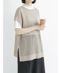 Samansa Mos2 blue | 前後2wayメッシュニットベスト(ニット/セーター)