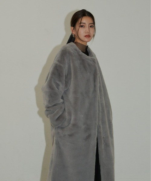 AIC.(エーアイシー)の「フェイクファーノーカラーロングコート(ノーカラーコート・レディース・グレー/ブラウン・FREE)」の17枚目の写真