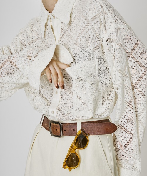 M TO R（ムウトアール）の「［BLOUSE］STANDCOLLAR BIGPOCKET CROCHET L/S SHIRTS（シャツ/ブラウス・レディース・ブラック/キナリ・FREE）」の2枚目の写真