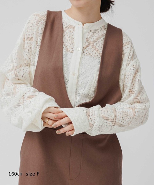 M TO R（ムウトアール）の「［BLOUSE］STANDCOLLAR BIGPOCKET CROCHET L/S SHIRTS（シャツ/ブラウス・レディース・ブラック/キナリ・FREE）」の4枚目の写真