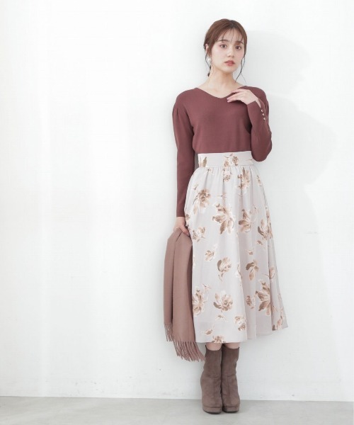 PROPORTION BODY DRESSING（プロポーションボディドレッシング）の「フラワープリントギャザースカート / 1212220914（スカート・レディース・ブラウン/ブラック/グレー・MEDIUM/SMALL）」の7枚目の写真