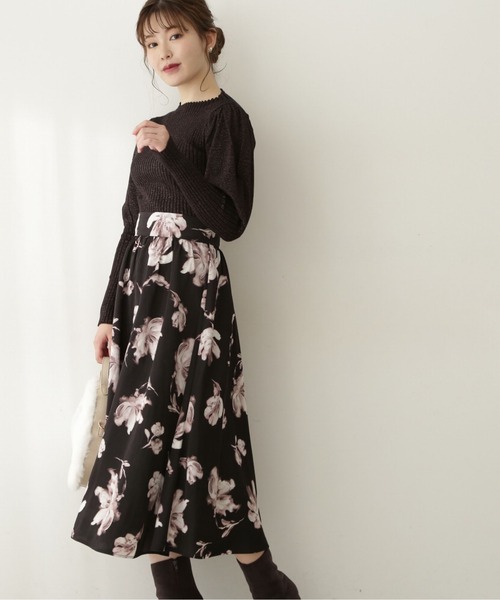 PROPORTION BODY DRESSING（プロポーションボディドレッシング）の「フラワープリントギャザースカート / 1212220914（スカート・レディース・ブラウン/ブラック/グレー・MEDIUM/SMALL）」の12枚目の写真
