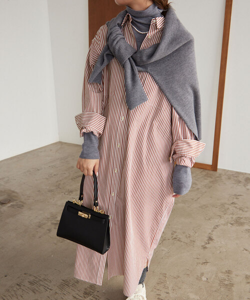 SLOBE IENA（スローブイエナ）の「コットンブロードシャツワンピース（ワンピース・レディース・チャコールグレー/ブラウン/サックスブルー・FREE）」の3枚目の写真