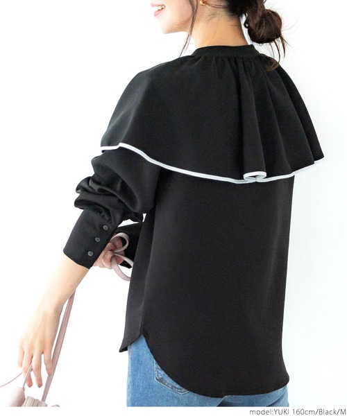 coca（coca）（コカ）の「パイピングカラーブラウス（シャツ/ブラウス・レディース・ブラック/ホワイト・M/L）」の11枚目の写真