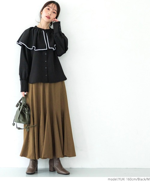 coca（coca）（コカ）の「パイピングカラーブラウス（シャツ/ブラウス・レディース・ブラック/ホワイト・M/L）」の8枚目の写真