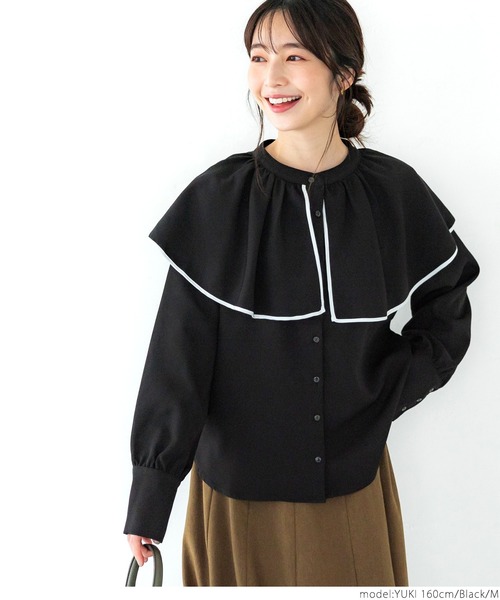 coca（coca）（コカ）の「パイピングカラーブラウス（シャツ/ブラウス・レディース・ブラック/ホワイト・M/L）」の9枚目の写真