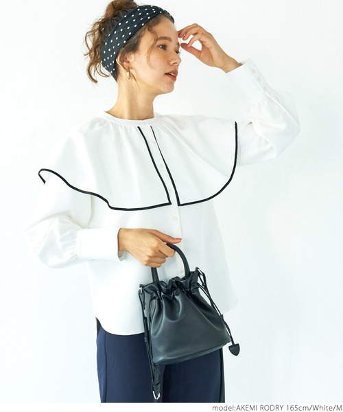 coca（coca）（コカ）の「パイピングカラーブラウス（シャツ/ブラウス・レディース・ブラック/ホワイト・M/L）」の3枚目の写真