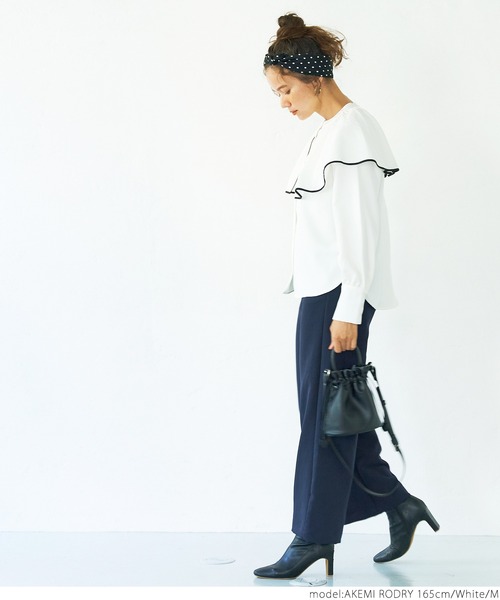 coca（coca）（コカ）の「パイピングカラーブラウス（シャツ/ブラウス・レディース・ブラック/ホワイト・M/L）」の4枚目の写真